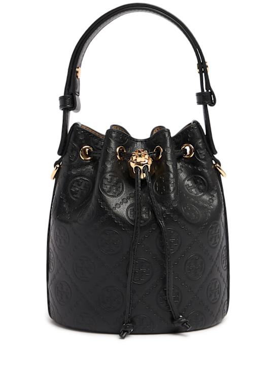 Tory Burch: Mini T Monogram leather bucket bag - women_0 | Luisa Via Roma