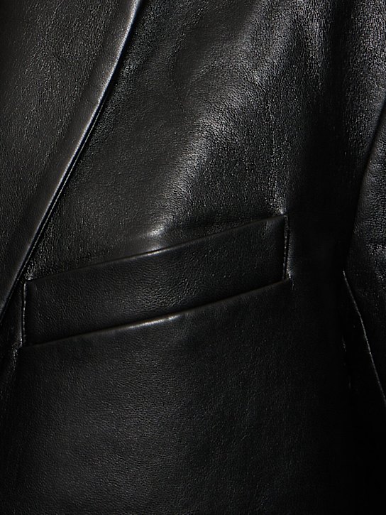 ANINE BING: Quinn leather blend long coat - Black - women_3 | Luisa Via Roma