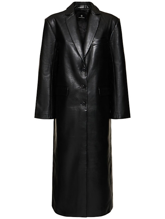 ANINE BING: Quinn leather blend long coat - Black - women_0 | Luisa Via Roma