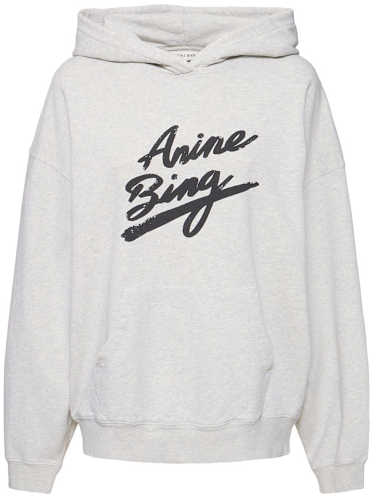 ANINE BING: Harvey logo jersey sweatshirt hoodie - Grey - women_0 | Luisa Via Roma