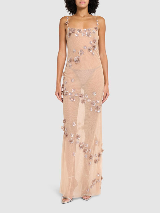 Blumarine: Embroidered tulle long dress - Rose - women_1 | Luisa Via Roma