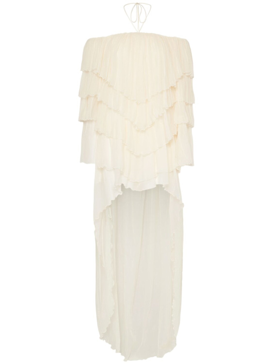 Draped silk crepe dress w/ train - Thumbnail 1