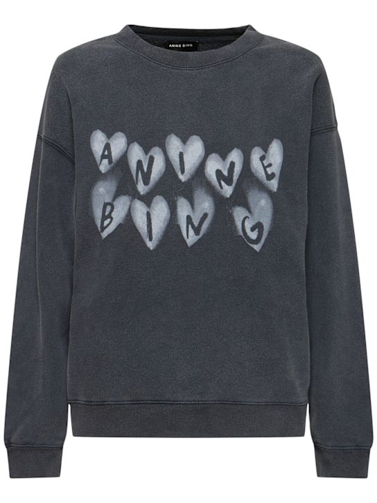 ANINE BING: Spencer hearts logo cotton sweatshirt - women_0 | Luisa Via Roma