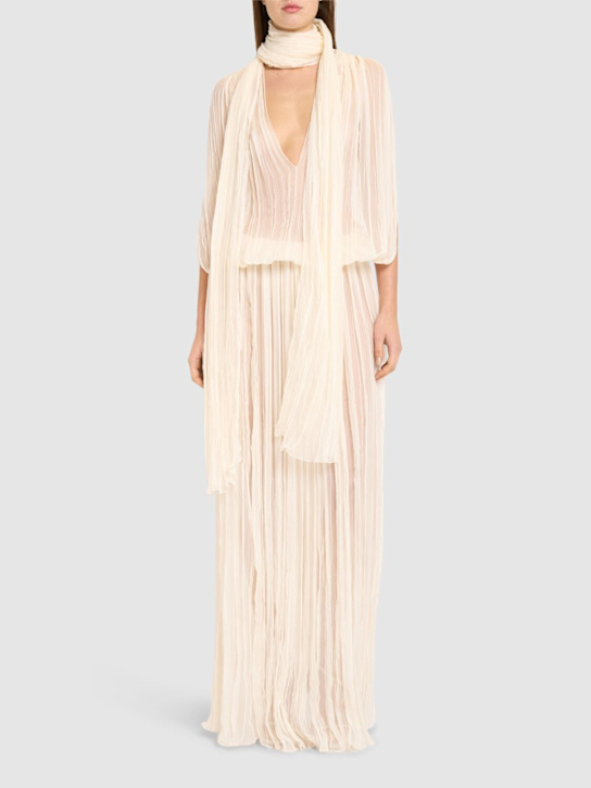 Blumarine: Pleated silk chiffon scarf dress - Ivory - women_1 | Luisa Via Roma