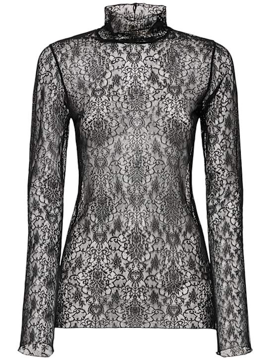 Yohji Yamamoto: Stretch lace turtleneck top - women_0 | Luisa Via Roma