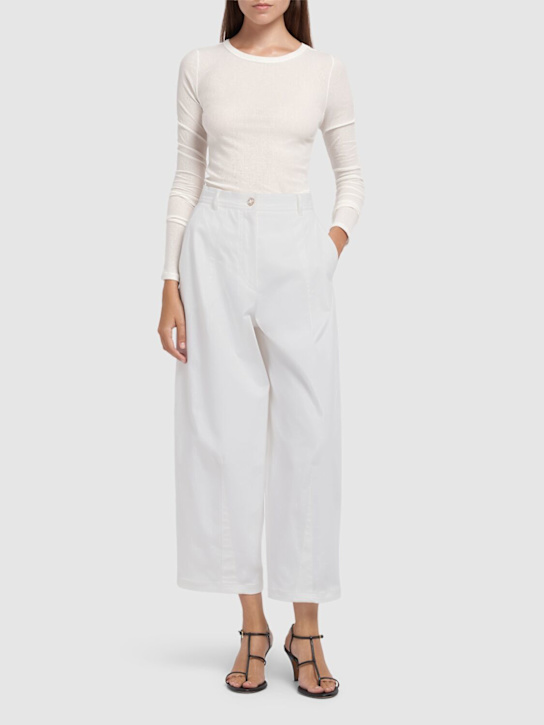 Max Mara: Mina cotton blend twill wide pants - women_1 | Luisa Via Roma