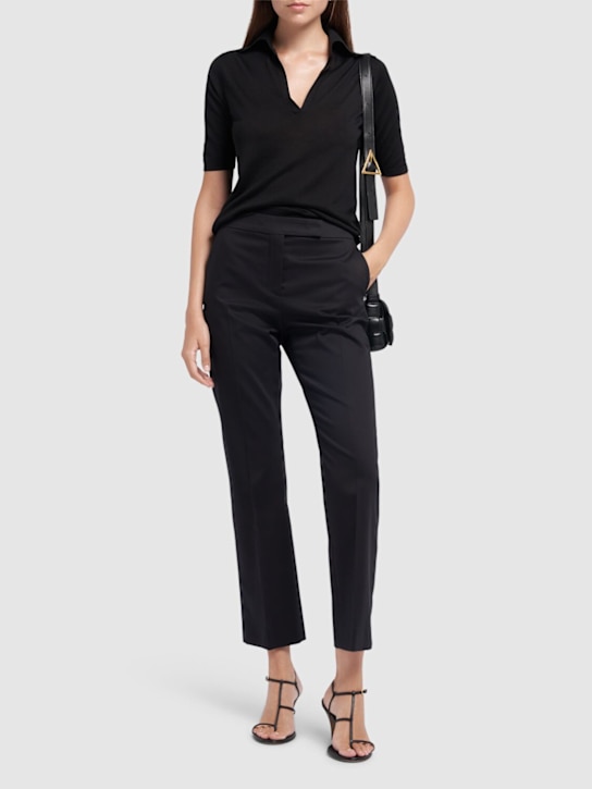 Okra cotton blend satin straight pants - Thumbnail 2