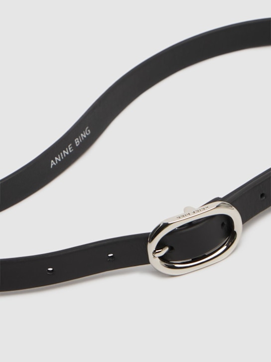 ANINE BING: Mini signature link leather belt - Black - women_2 | Luisa Via Roma