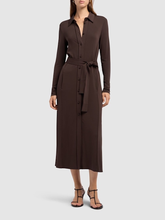 Max Mara: Tortona crepe jersey midi dress - Brown - women_1 | Luisa Via Roma