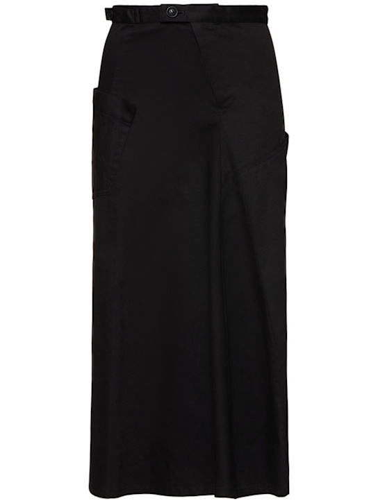 Yohji Yamamoto: Flared cotton twill midi skirt w/ gusset - women_0 | Luisa Via Roma
