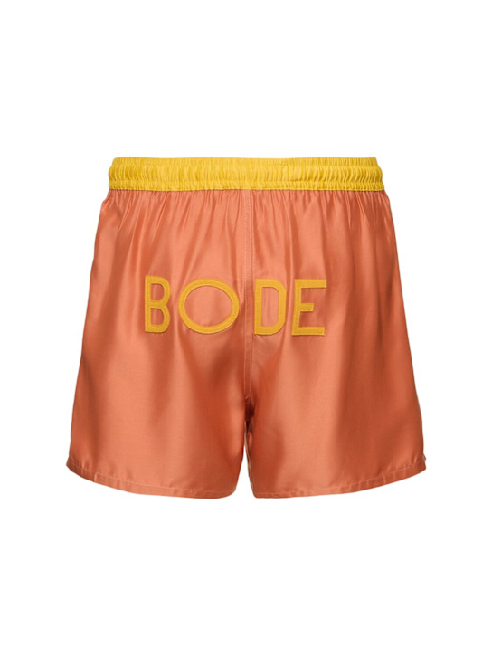 Bode: Satin field shorts - Orange/Pink - men_3 | Luisa Via Roma
