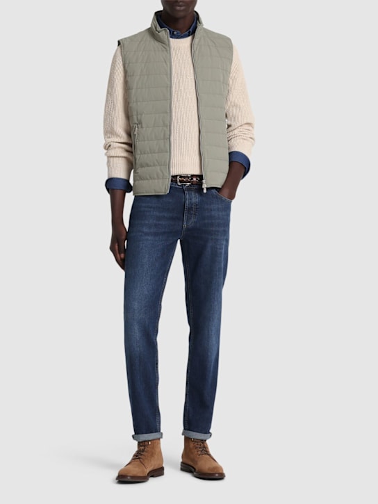 Brunello Cucinelli: Stonewashed cotton denim jeans - Dark Wash - men_1 | Luisa Via Roma