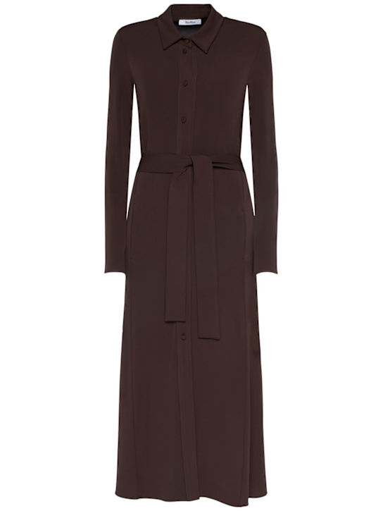 Max Mara: Tortona crepe jersey midi dress - Brown - women_0 | Luisa Via Roma
