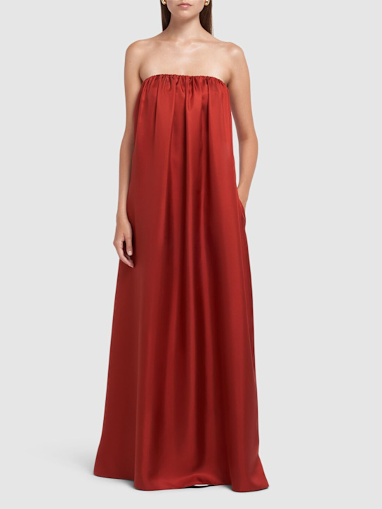 Edda strapless silk twill long dress - Thumbnail 2