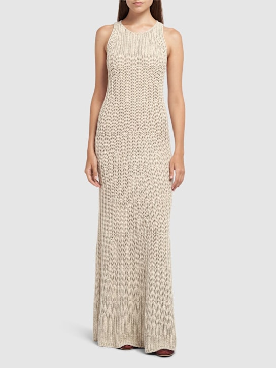 Max Mara: Uccio cotton & linen long dress - women_1 | Luisa Via Roma