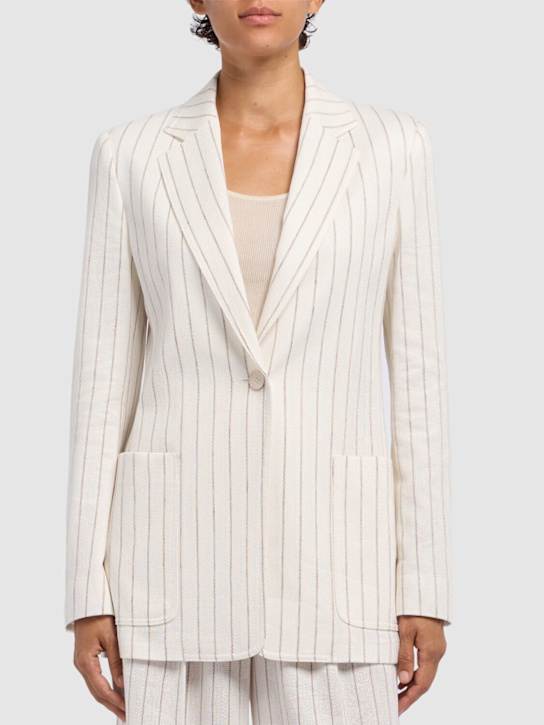 Max Mara: Jadi striped cotton & linen blazer - Ivory/Multi - women_2 | Luisa Via Roma