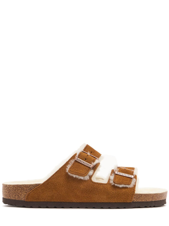 BIRKENSTOCK: Arizona shearling & suede sandals - Light Brown - men_0 | Luisa Via Roma