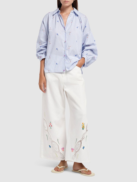 Lord embroidered cotton wide pants - Thumbnail 2