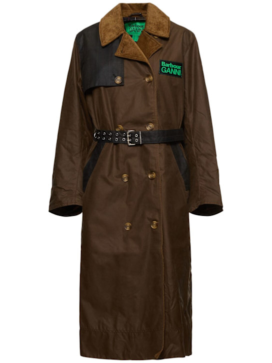 BARBOUR: Trench cerato Barbour x Ganni con logo - women_0 | Luisa Via Roma