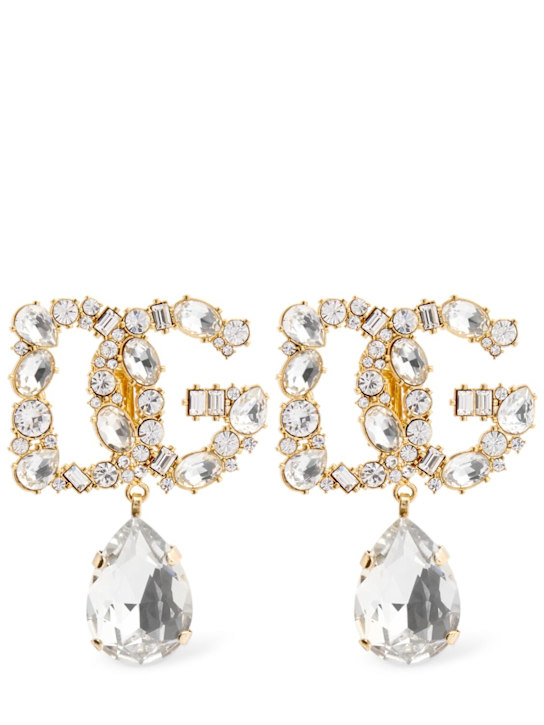 Dolce&Gabbana: DG logo crystal drop earrings - women_0 | Luisa Via Roma