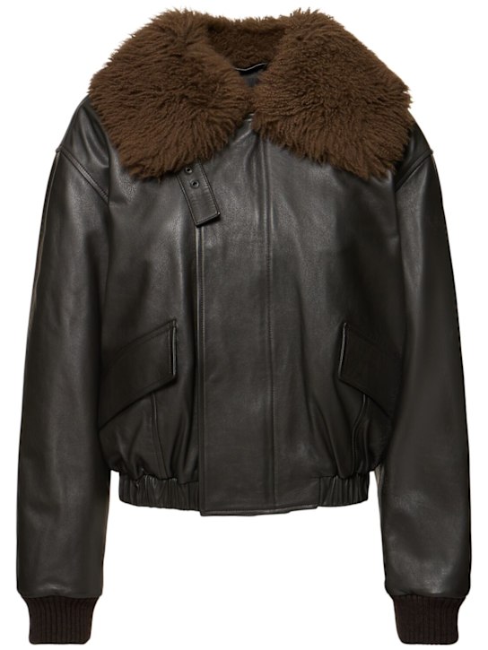 Lemaire: Leather bomber jacket - Brown - women_0 | Luisa Via Roma