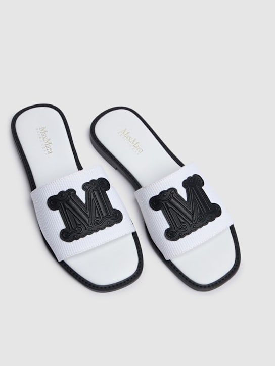 Max Mara: 10mm Cotton & leather slides - White/Black - women_2 | Luisa Via Roma