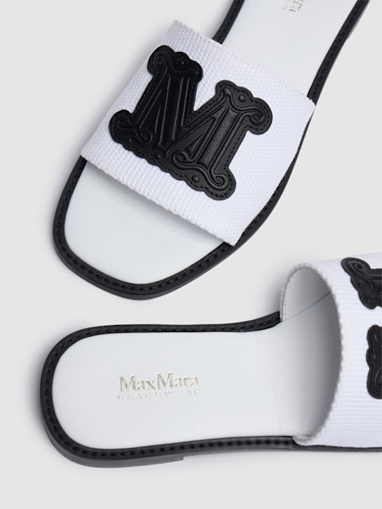Max Mara: 10mm Cotton & leather slides - White/Black - women_3 | Luisa Via Roma