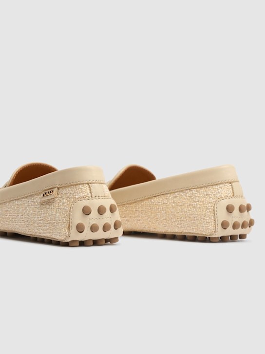 Tod's: Gommino canvas & leather loafers - Beige - women_3 | Luisa Via Roma