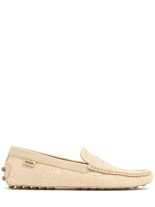 Tod's: Gommino canvas & leather loafers - Beige - women_0 | Luisa Via Roma