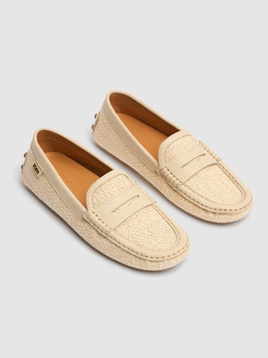 Tod's: Gommino canvas & leather loafers - Beige - women_2 | Luisa Via Roma