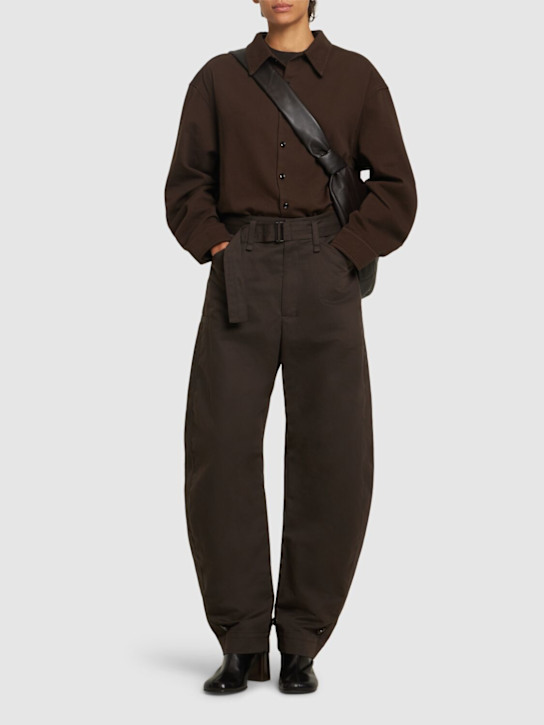 Lemaire: Cotton blend twill wide leg pants - women_1 | Luisa Via Roma