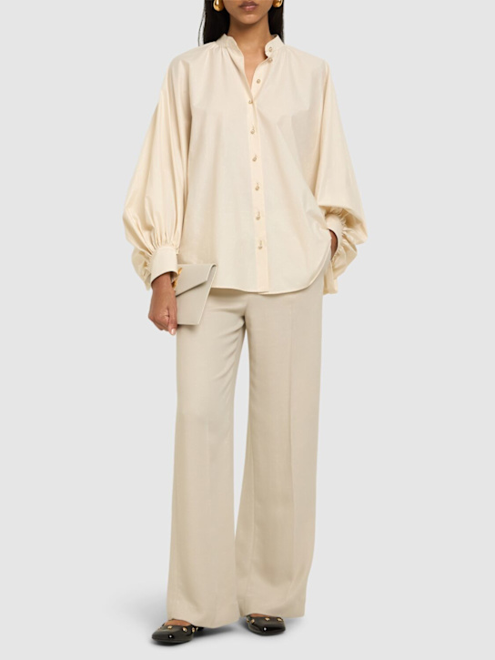 Lanvin: Puff sleeve poplin shirt - Ecru - women_1 | Luisa Via Roma