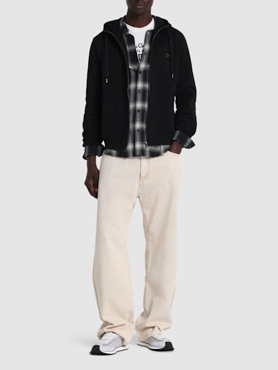 Dolce&Gabbana: Logo plaque cotton jersey zip sweatshirt - men_1 | Luisa Via Roma