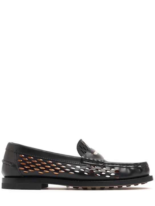 Tod's: 15mm Perforated leather loafers - Black - women_0 | Luisa Via Roma