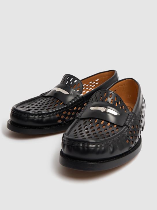 Tod's: 15mm Perforated leather loafers - Black - women_2 | Luisa Via Roma