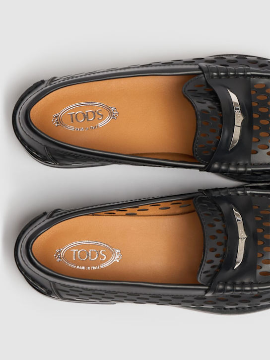 Tod's: 15mm Perforated leather loafers - Black - women_4 | Luisa Via Roma