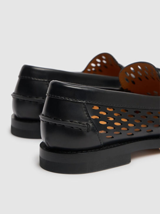 Tod's: 15mm Perforated leather loafers - Black - women_3 | Luisa Via Roma