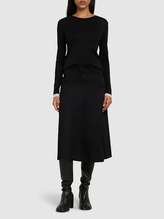 Yohji Yamamoto: Doubled cuff ribbed long sleeve t-shirt - women_1 | Luisa Via Roma