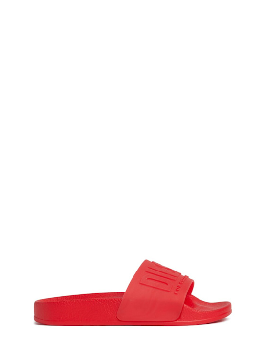 Diesel Kids: Logo rubber slide sandals - kids-boys_0 | Luisa Via Roma