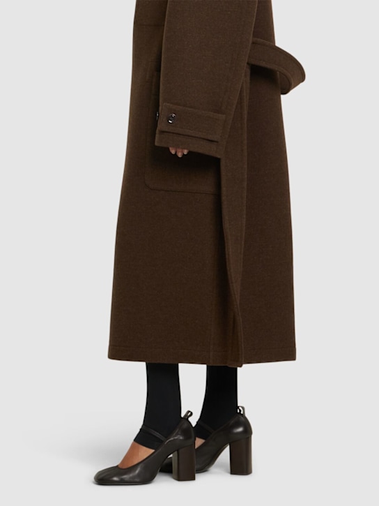 Lemaire: 85mm Square leather ballerina pumps - Dark Brown - women_1 | Luisa Via Roma