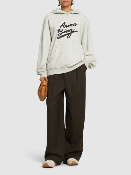 ANINE BING: Harvey logo jersey sweatshirt hoodie - Grey - women_1 | Luisa Via Roma