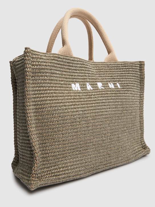 Marni: Small logo raffia effect tote bag - Dusty Olive - women_3 | Luisa Via Roma