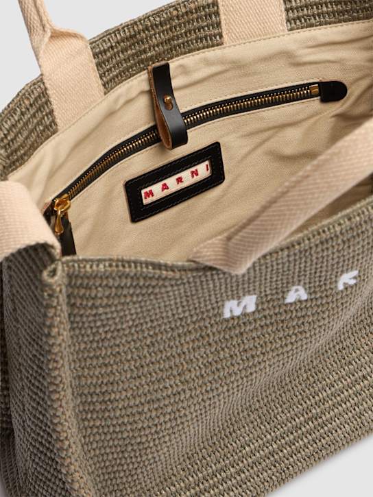 Marni: Small logo raffia effect tote bag - Dusty Olive - women_6 | Luisa Via Roma