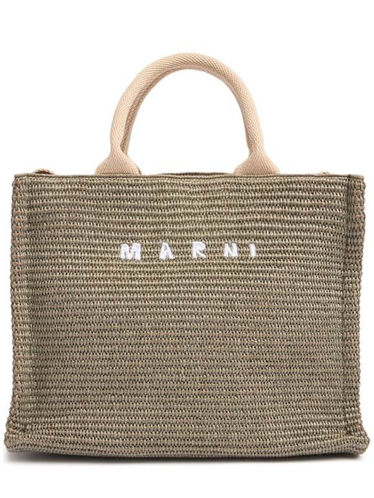 Marni: Small logo raffia effect tote bag - Dusty Olive - women_0 | Luisa Via Roma