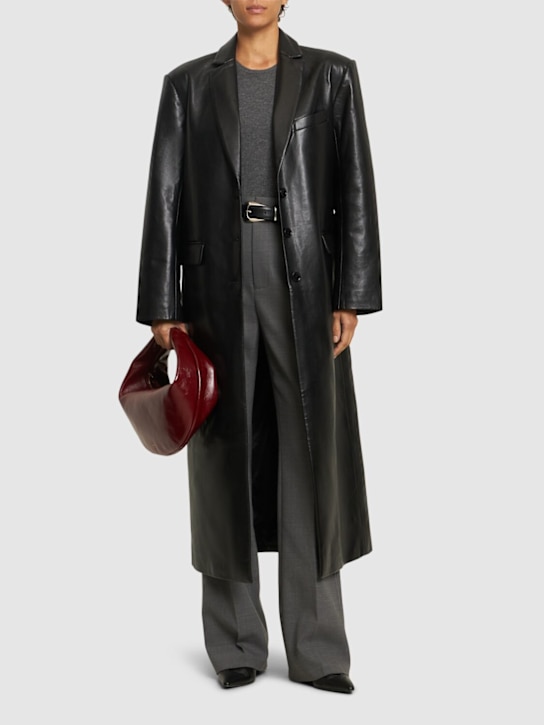ANINE BING: Quinn leather blend long coat - Black - women_1 | Luisa Via Roma
