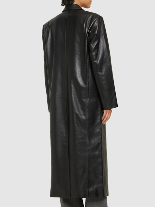 ANINE BING: Quinn leather blend long coat - Black - women_2 | Luisa Via Roma