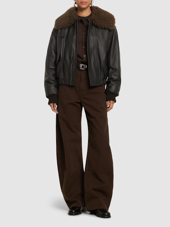 Lemaire: Leather bomber jacket - Brown - women_1 | Luisa Via Roma