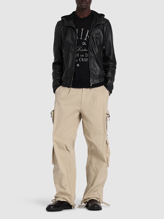 Dolce&Gabbana: Giacca in pelle con cappuccio e logo - men_1 | Luisa Via Roma