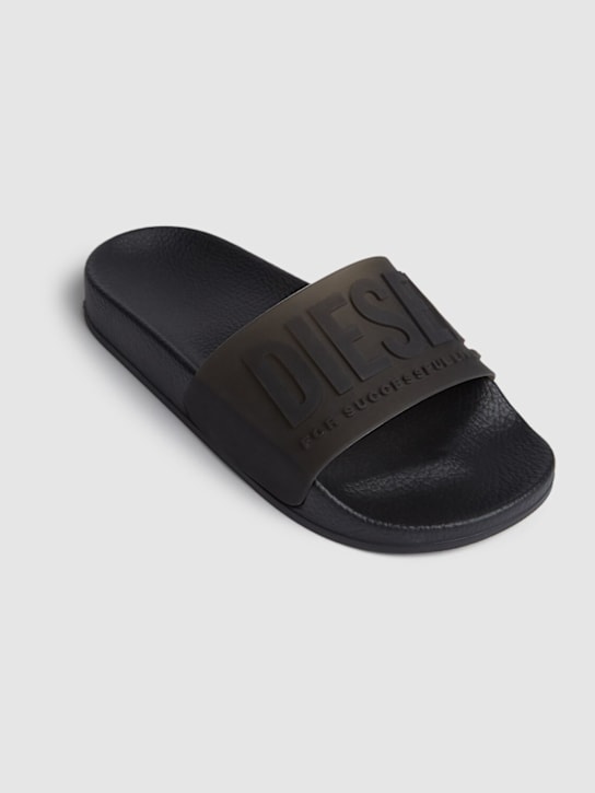 Diesel Kids: Logo rubber slide sandals - ブラック - kids-girls_1 | Luisa Via Roma