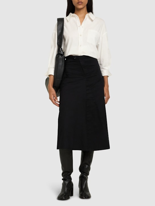 Yohji Yamamoto: Flared cotton twill midi skirt w/ gusset - women_1 | Luisa Via Roma